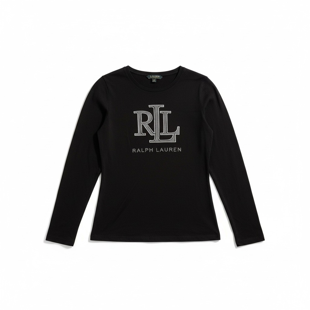Lauren Ralph Lauren Black Long Sleeve Logo‎ Top Women’s Medium